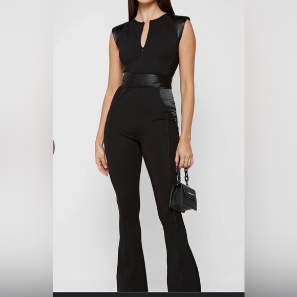 Manière De Voir, Satin Contour Flared Jumpsuit - Black Size 12 - Picture 2 of 12